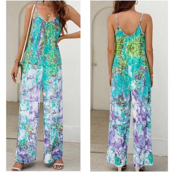 Boho Tie Dye Wide leg Jumper Jumpsuit - Picture 3 of 3